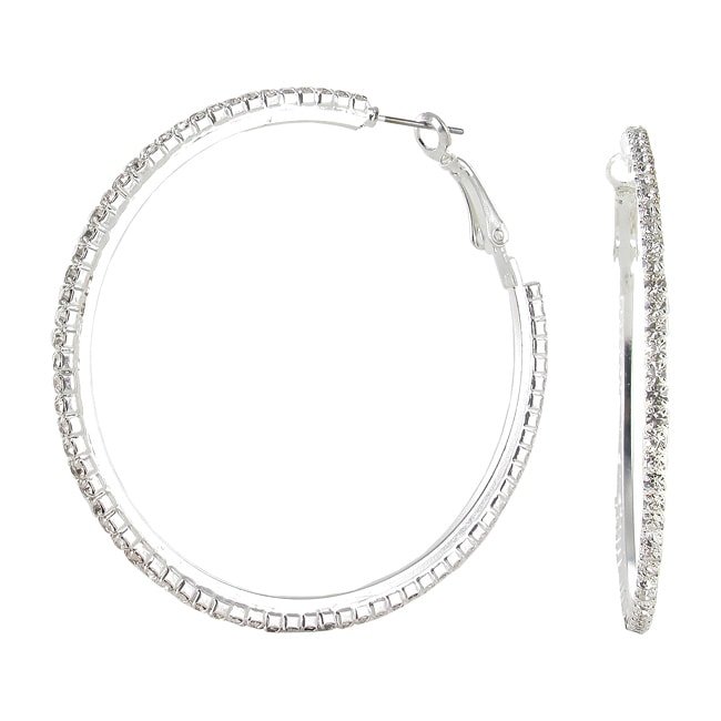 Roman Silvertone Clear Crystal Pave Hoop Earrings Today 