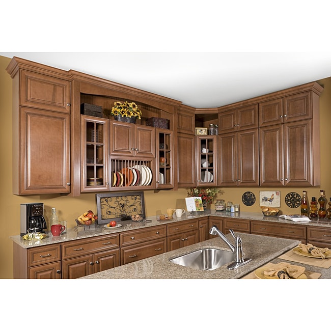 Honey Stain/Chocolate Glaze 42-inch Base Kitchen Cabinet ...