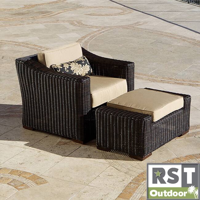 Red Star Traders Resort Collection Club Ottoman in Espresso Rattan