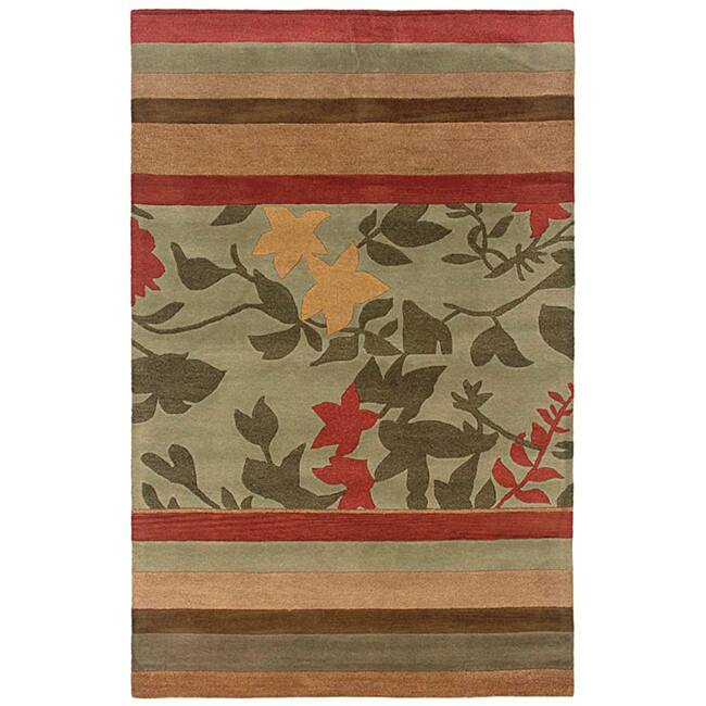 Green/Tan Hand-Tufted Wool Rug - 5' x 8'