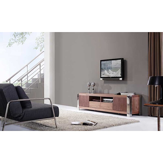 Modern Maya Light Walnut Stainless Steel TV Stand  