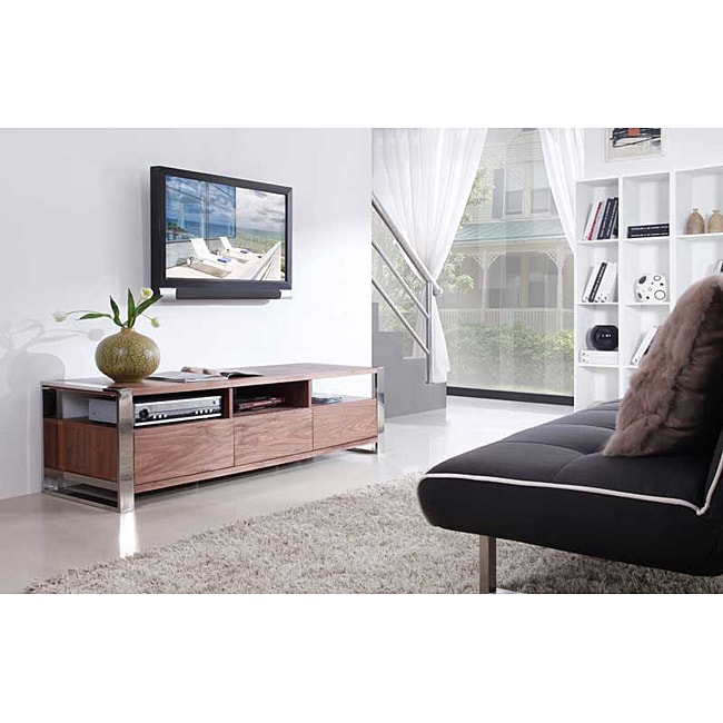 Adrianna Light Walnut/ Stainless Steel Modern Tv Stand