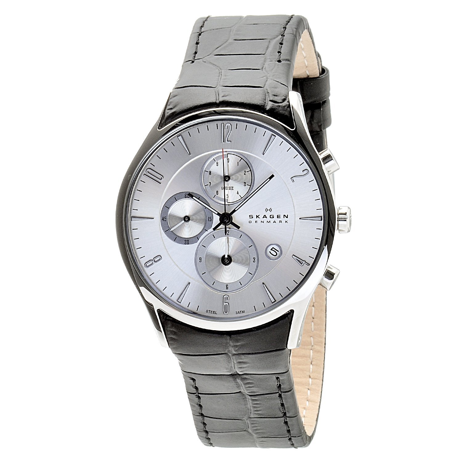 Skagen Mens Black Leather Band Chronograph Watch Today 