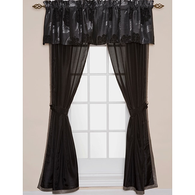   and Black Polyester 84 inch Window Panels and Valance Pair (Set of 2