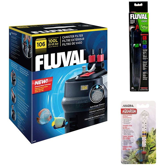 Fluval 106 Canister Filter With E 100 Heater and Thermometer