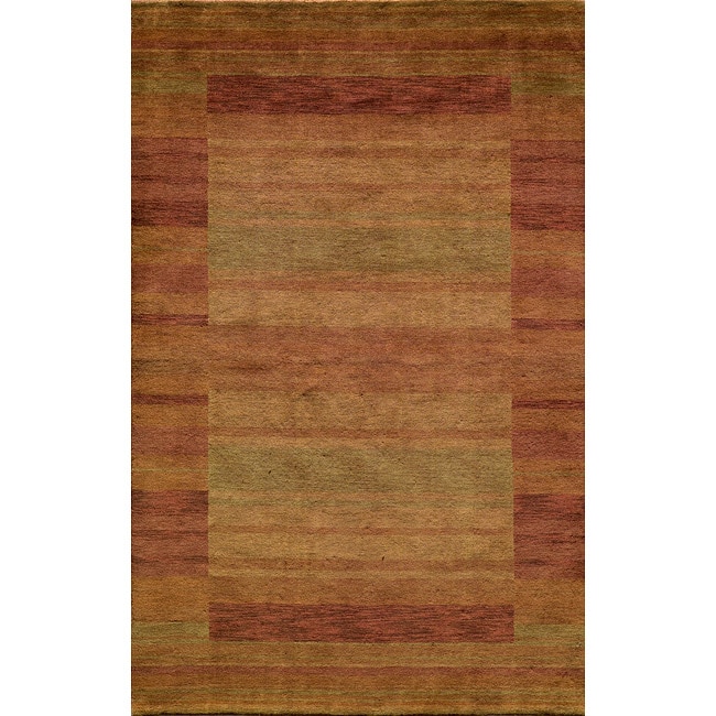 Hand loomed Loft Rust Gabbeh Wool Border Rug (76 X 96)