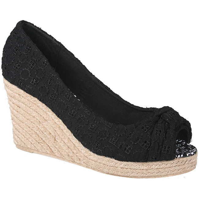 Refresh by Beston Womens Kelly Black Peep Toe Espadrilles 