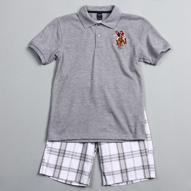 US Polo Association Big Boys Plaid Short and Polo Shirt Set Was 