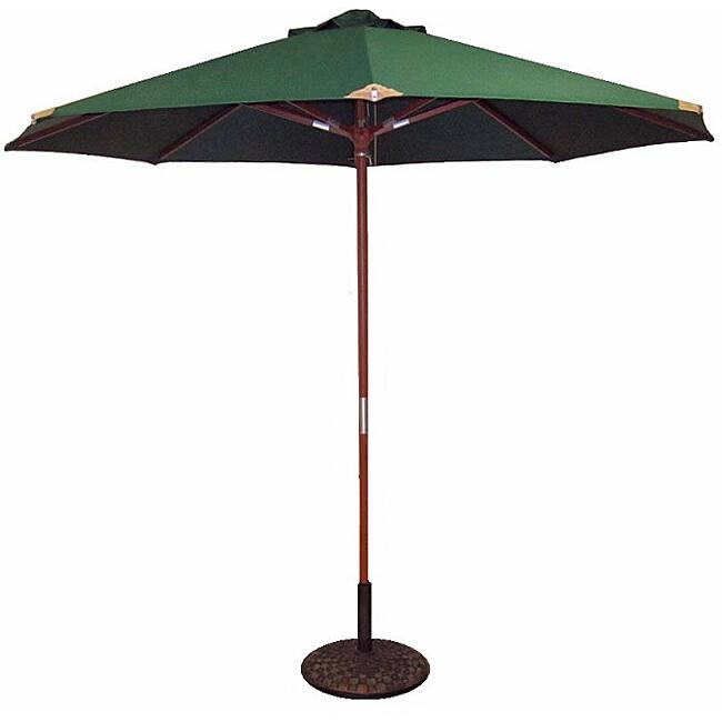 Lauren & Company Hunter Green Leather Tip Market Umbrella with 50-pound Stand