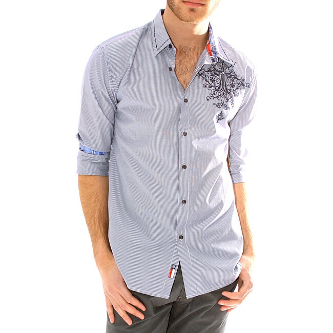191 Unlimited Mens Blue Embroidered Shirt