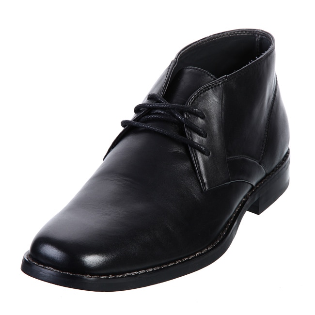 Calvin Klein Mens Scott Black Leather Oxfords