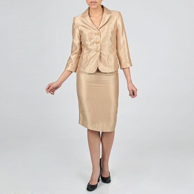 Signature by Larry Levine Womens Iridescent Shimmer Skirt Suit