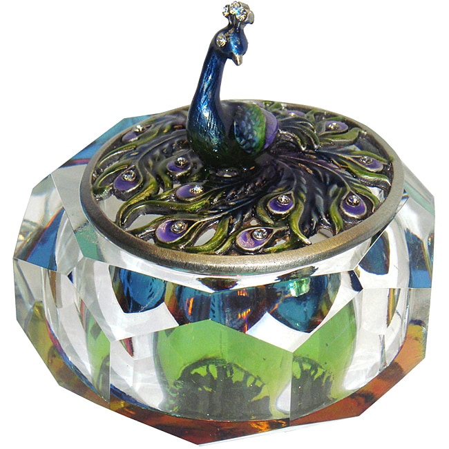 Cristiani Peacock Pewter and Crystal Trinket Box