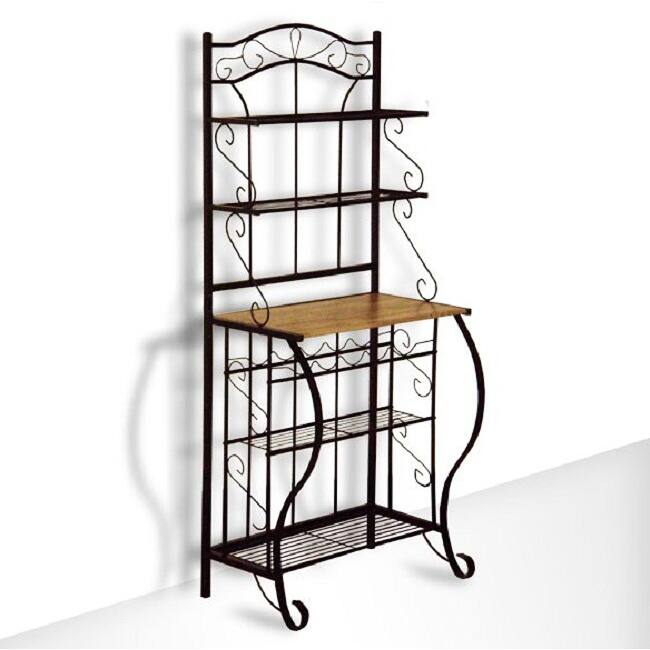 Black Metal and Oak 5-tier Baker Wine Storage Rack Shelf - 9'6" x 13'6"