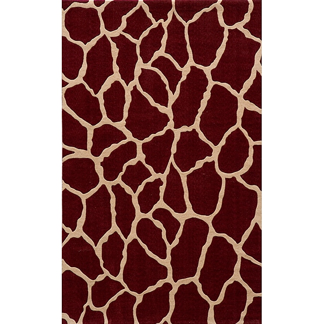 Power-Loomed Giraffe Burgundy Rug (3' x 5' )