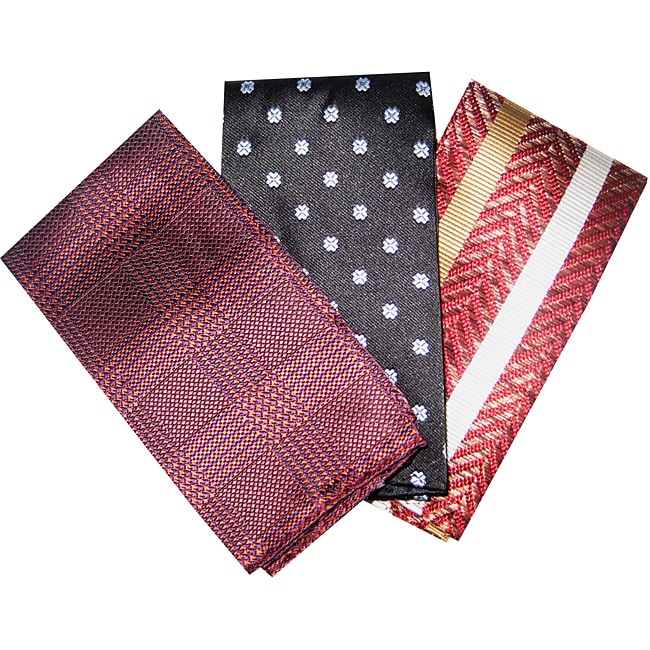 Dmitry Mens Silk Pocket Squares (Set of 3)  