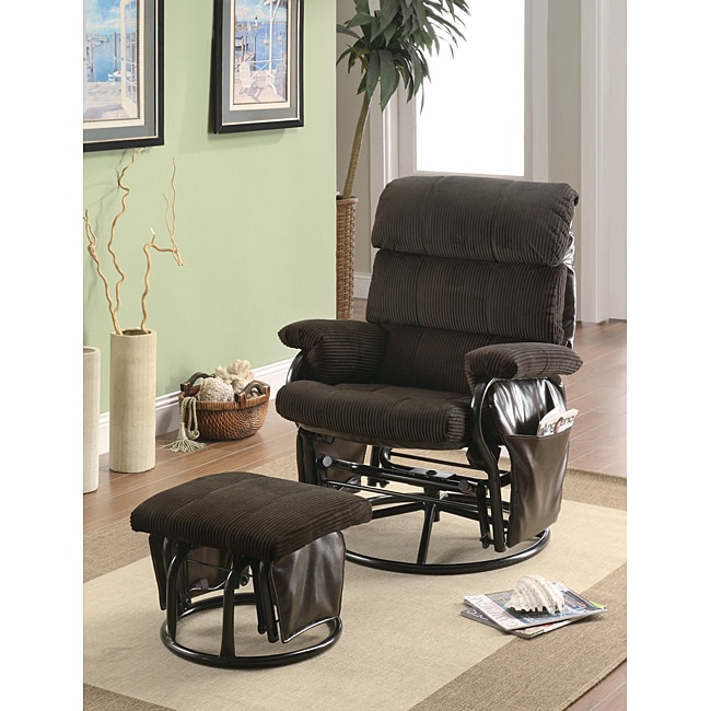 Dark Brown Swivel Rocker Glider Recliner Chair with Ottoman 