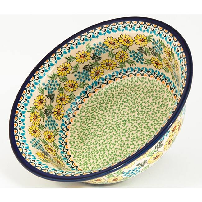 Polish Artisan Stoneware/Pottery Hand-painted Flared-top Bowl