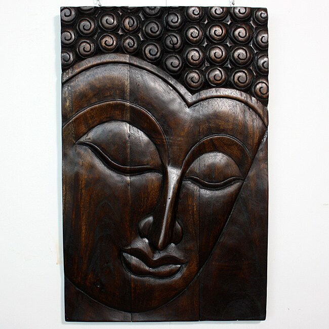 Monkey Pod Wood Black Oil Serene Buddha Panel (Thailand)   