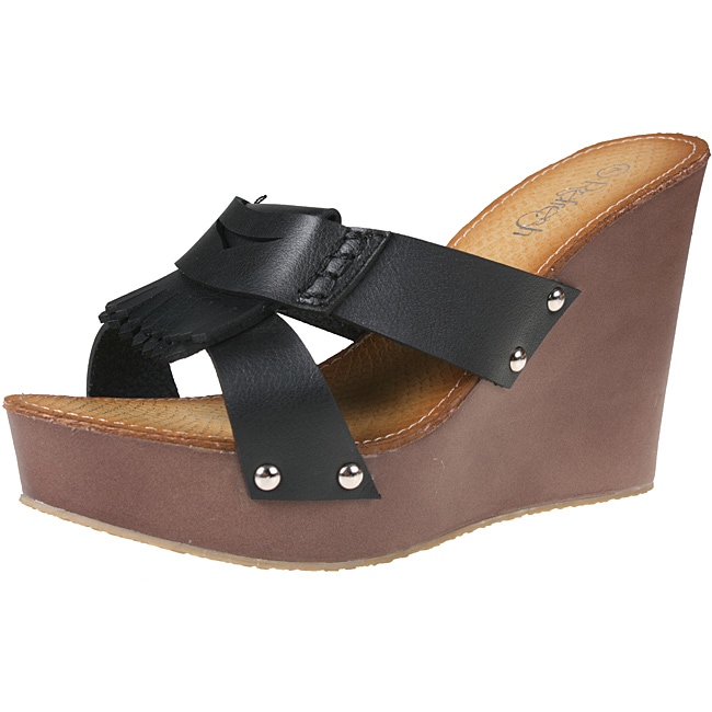 Refresh by Beston Womens reika 05 Black Fringe Wedges