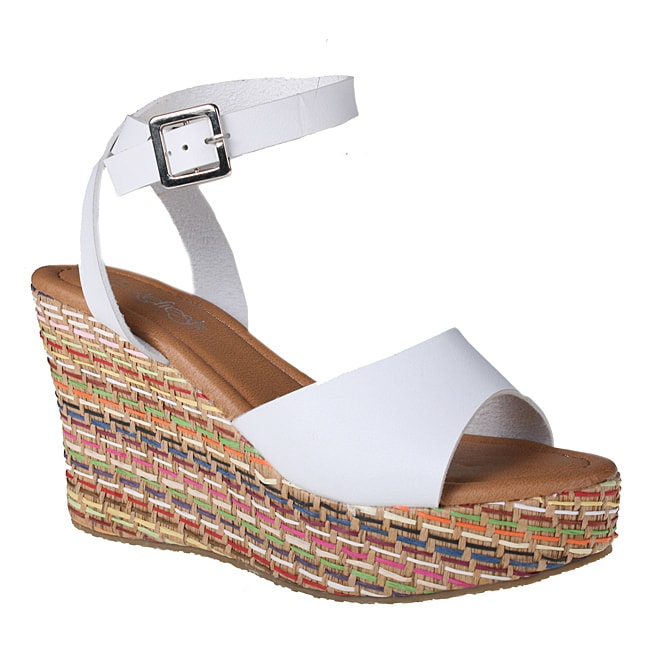 Refresh by Beston Womens Cameron 01 White Wedge Sandals 