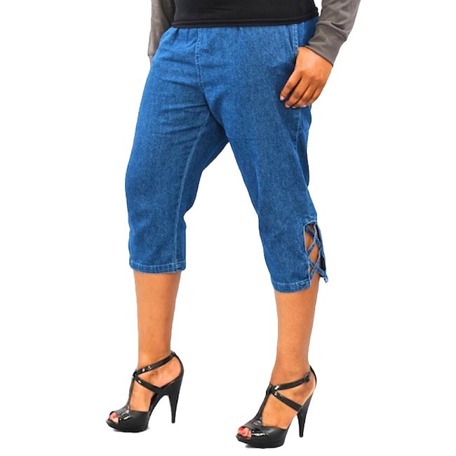 Salem Straits Womens Lattice Detail Denim Capris  