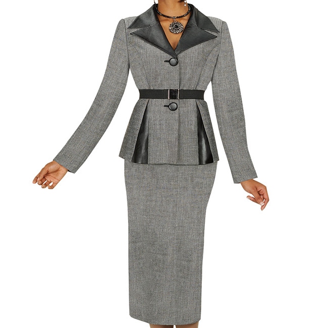 Divine Apparel Womens Faux Leather 2 piece Belted Skirt Suit