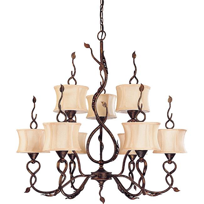 Trellio Chandelier 9-light 2-tier Autumn Gold Finish with Toffee Crunch Glass