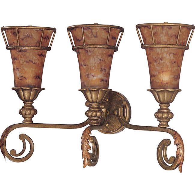 Marmount Vanity and Wall 3-light Antique Gold Finish with Art Nouveau Glass