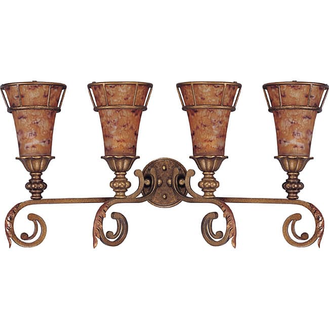 Marmount Vanity and Wall 4-light Antique Gold Finish with Art Nouveau Glass