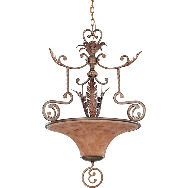 Marmount Pendant 3 light Antique Gold Finish with Art Nouveau Glass 