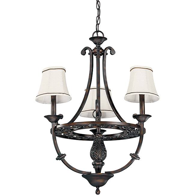 Pickford Chandelier 3-light Distressed Bronze Finish with Natural Linen Shades