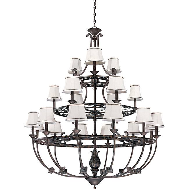 Pickford Chandelier 21-light Distressed Bronze Finish with Natural Linen Shades