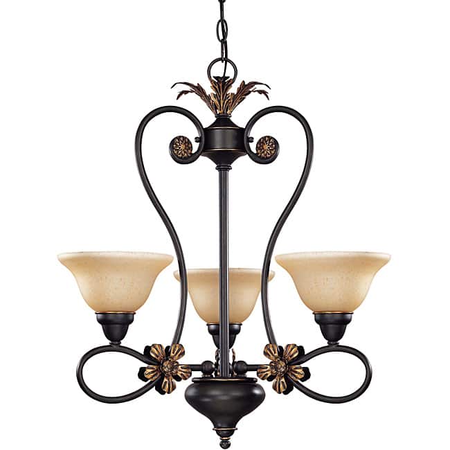Francesca Chandelier 3-light Rustic Bronze Finish with Tangerine Peel Glass