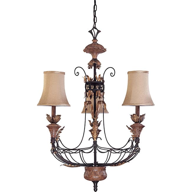 Verdone Chandelier 3-light Gilded Cage Finish with Maple Wood Shade