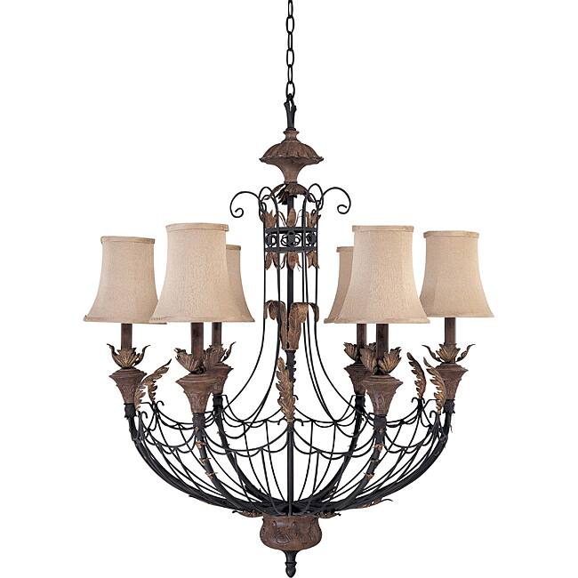 Verdone Chandelier 6-light Gilded Cage Finish with Maple Wood Shade