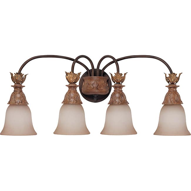 Verdone Vanity and Wall 4-light Gilded Cage Finish with Amber Bisque Glass