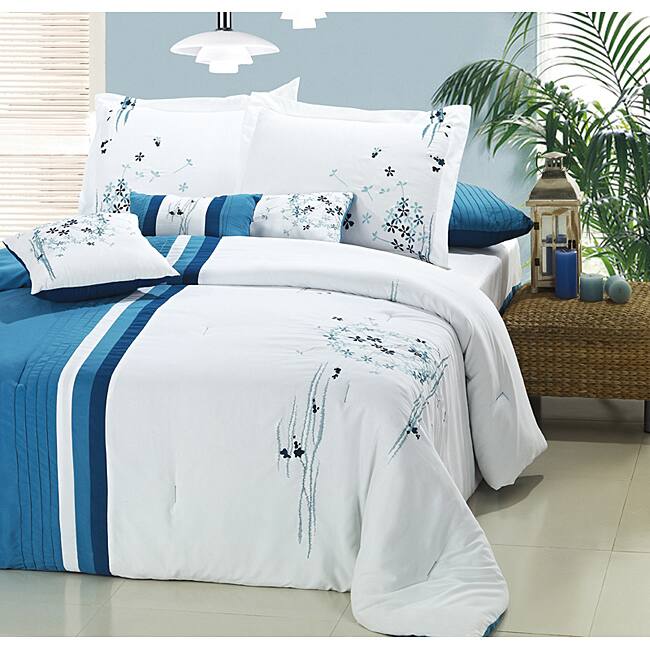 Blue/ White Floral 8piece Comforter Set Free Shipping Today