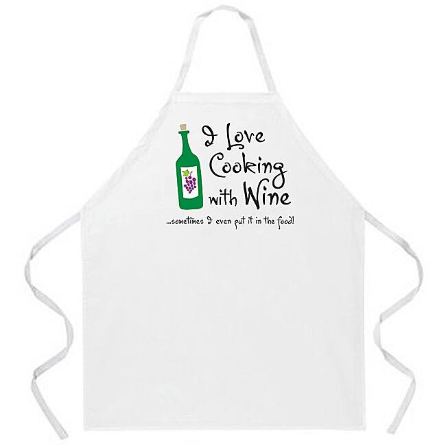 'I Love Cooking with Wine' Kitchen Apron-Natural