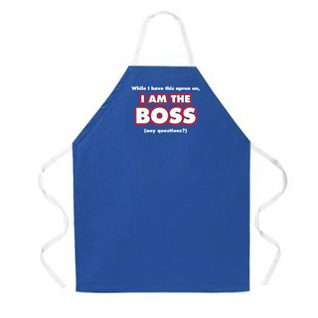 'While I have This Apron On, I am the Boss' Kitchen Apron-Dark Blue