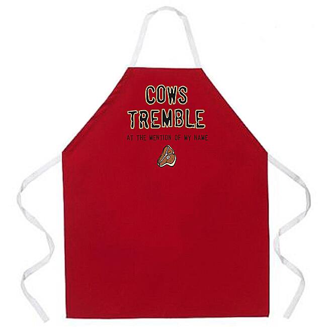 'Cows Tremble At The Mention Of My Name' BBQ Grill Apron-Red