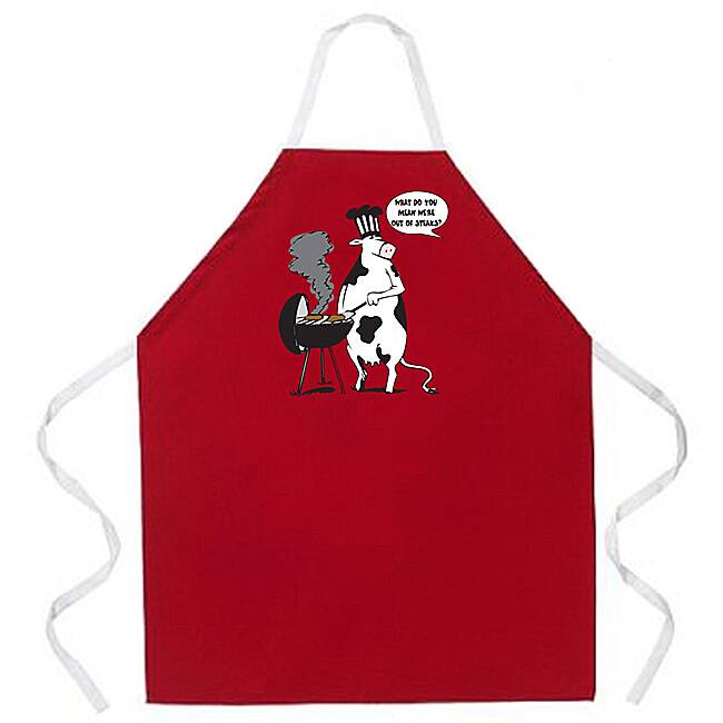 'What Do You Mean We Are Out Of Steaks?' Cow Cartoon BBQ Grill Apron-Red