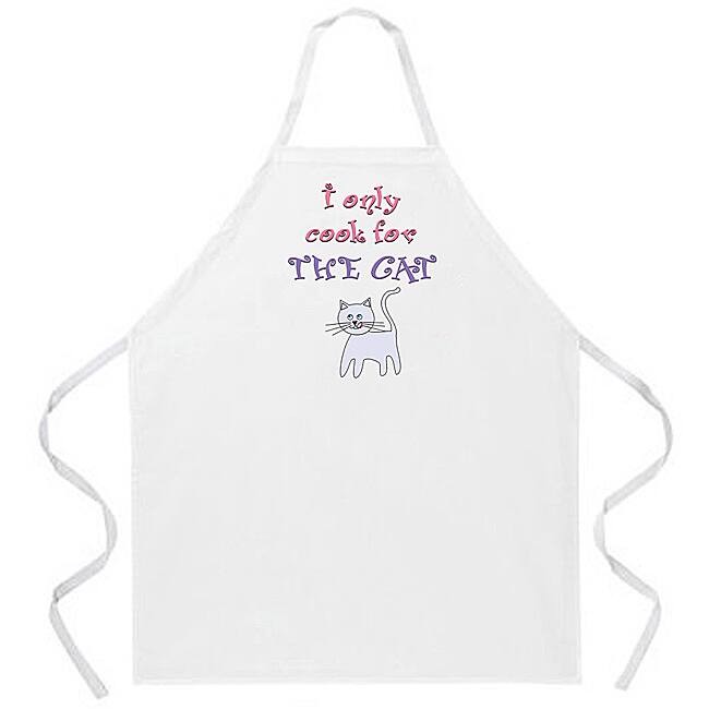 'I Only Cook for the Cat' Kitchen Apron-White