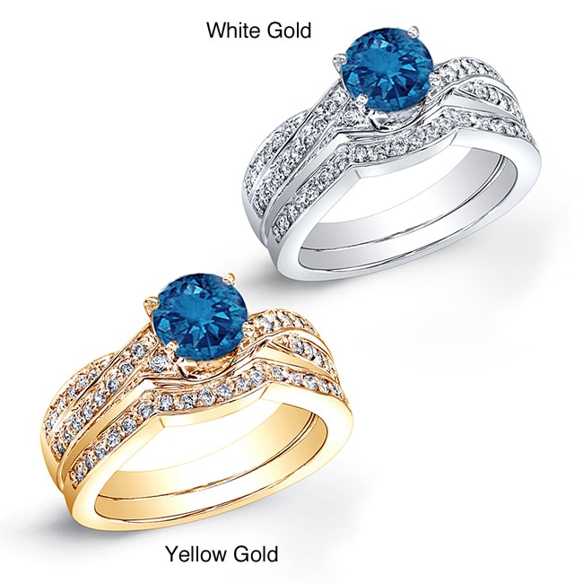 14k Gold 3/4ct TDW Blue and White Diamond Bridal Ring Set (G H, SI2)