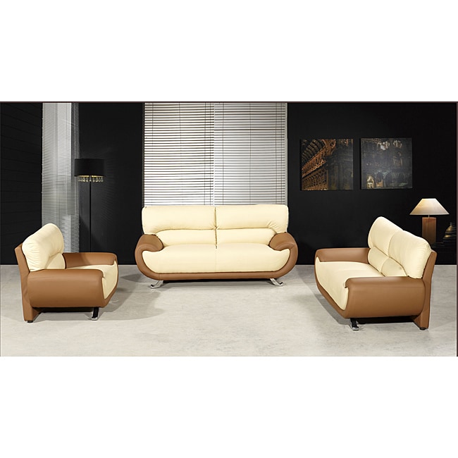 Sasana Faux Leather Two Tone 3 piece Sofa Set