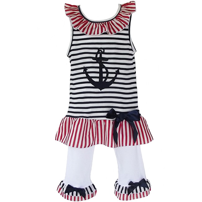 AnnLoren Girls Patriotic Sailor Tunic/ Capri Legging Set   