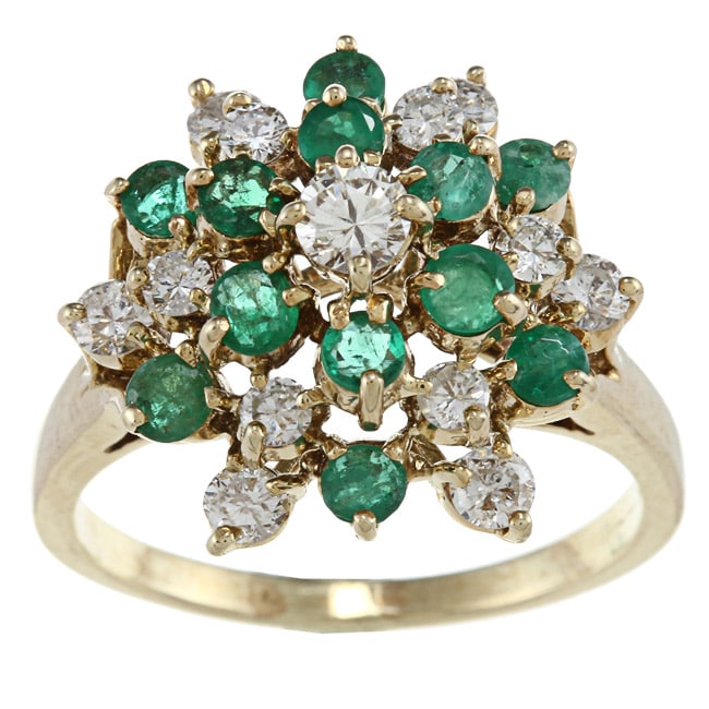 14k Gold Emerald and 1ct TDW Diamond Estate Cocktail Ring (I J, SI1 