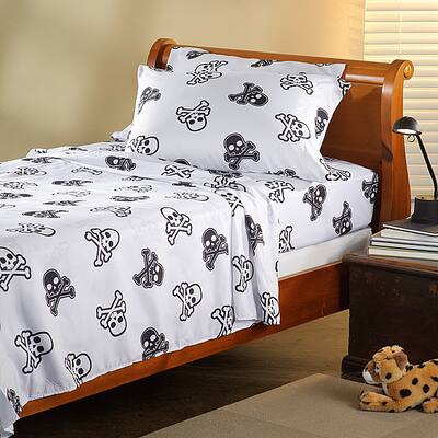 Expressions Microfiber Skull Twin Sheet Set - Black
