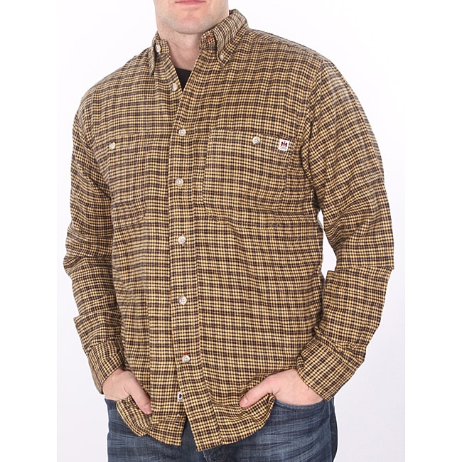 gold and black plaid flannel shirt