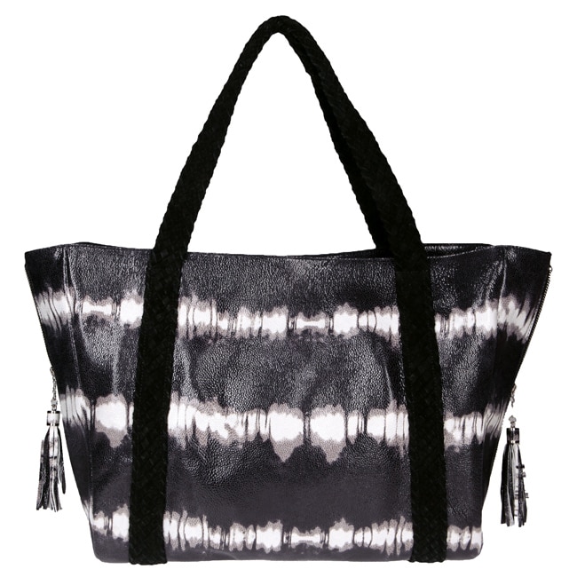 Vintage Reign Black Striped Leather Tote Handbag